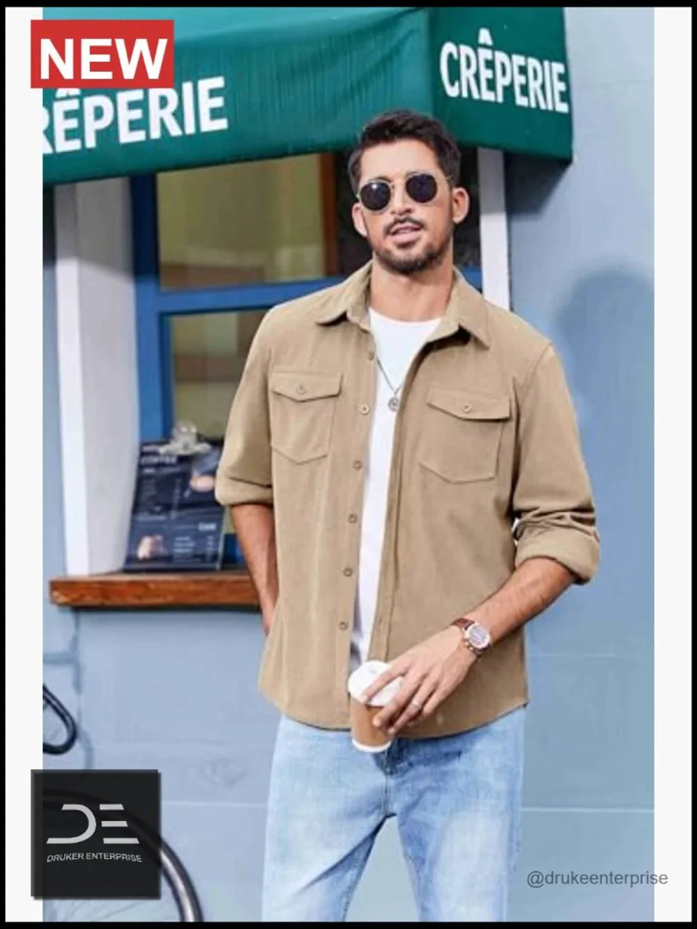 Corduroy Button Down Shirt Jacket Lightweight Overshirt with Flap Pockets - Picture 2 of 7
